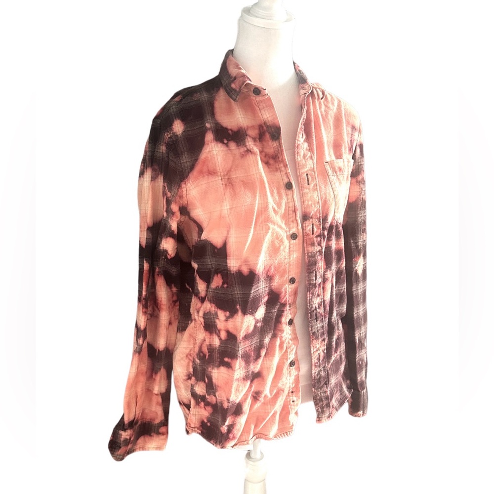 Upcycled DIY Custom‎ Bleached Flannel Shirt Size Small (SF100)